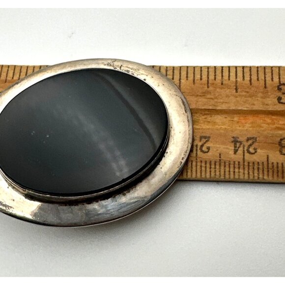 Vintage Taxco Mexico Sterling Silver Obsidian Oval Pendant Brooch Combo Signed - Picture 9 of 9